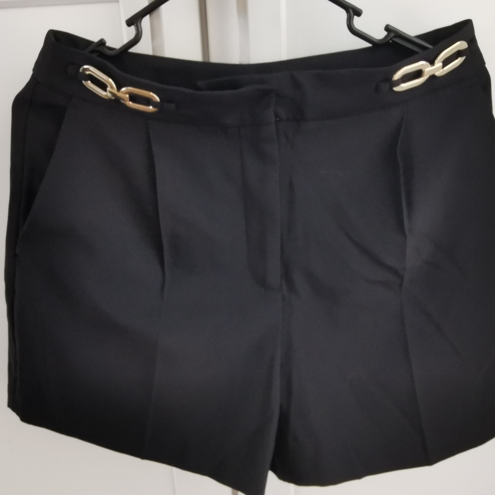 Zara Black High Waist Shorts with Gold Chain Accent